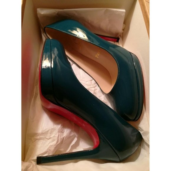 Christian Louboutin 35.5 New Simple 120 Teal Blue GPatent Leather Platform Pumps - Picture 8 of 8